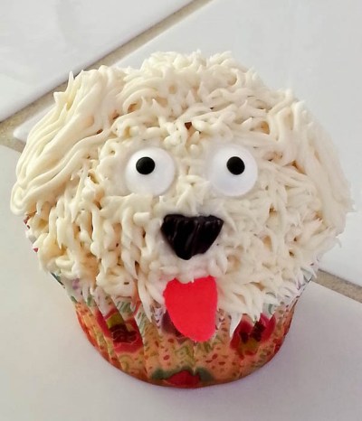 This is how my dog looks right after the vet gives her a shot.  I made about 24 of these, and they all went to my dog's vet as a thank you. Cupcake By: Elizabeth Preston Photo By: Elizabeth Preston