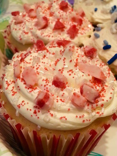 This is a vanilla cake with a peppermint cream cheese frosting. Cupcake By: Elizabeth Preston Photo By: Elizabeth Preston